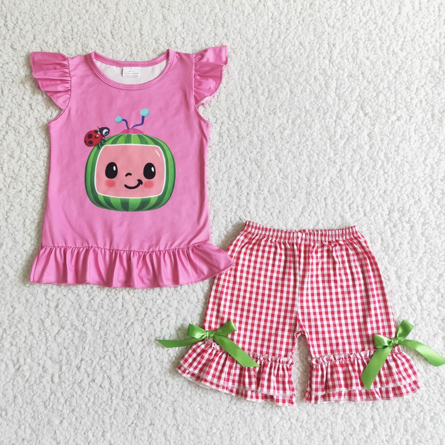 B9-30 cocomelon flying sleeve plaid shorts suit