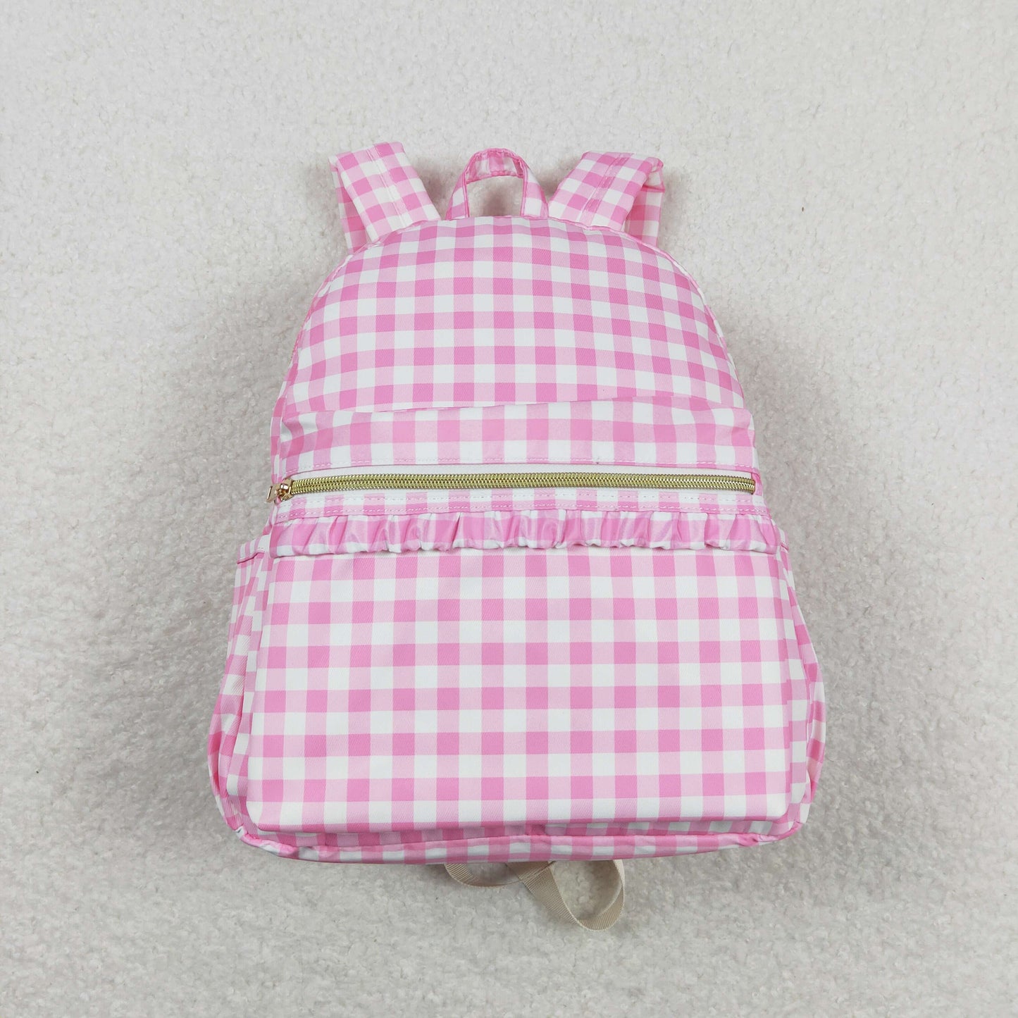 BA0086 Pink and white plaid lace backpack