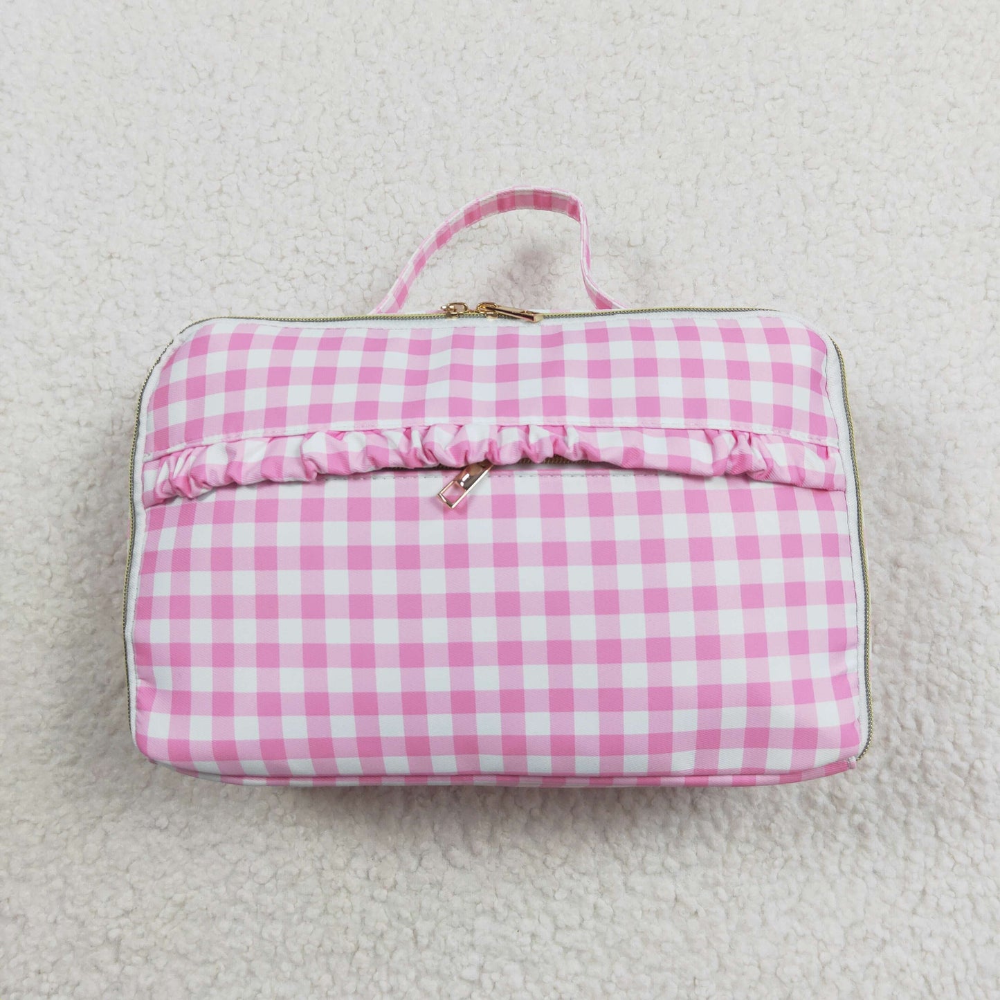 rts no moq BA0088 Pink and white plaid lace lunch box bag