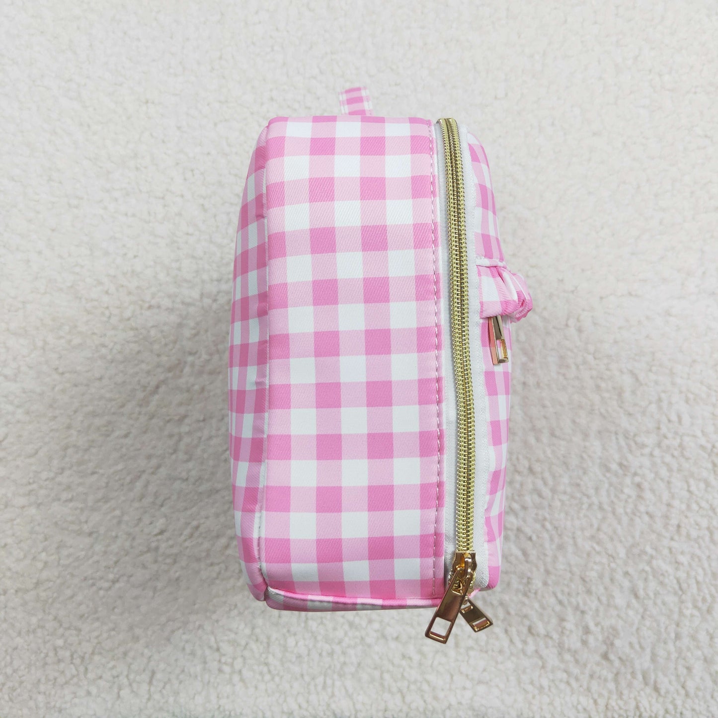 rts no moq BA0088 Pink and white plaid lace lunch box bag