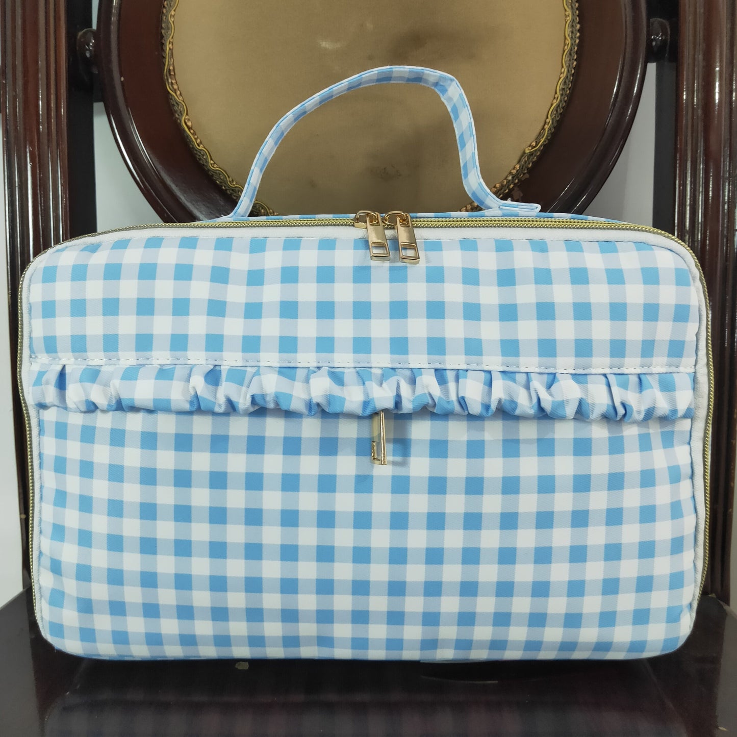 rts no moq BA0089 Blue and white plaid lunch box bag