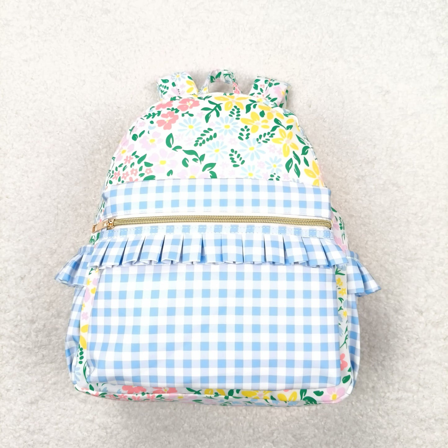 RTS no moq BA0097 Flower pink lace light blue plaid backpack