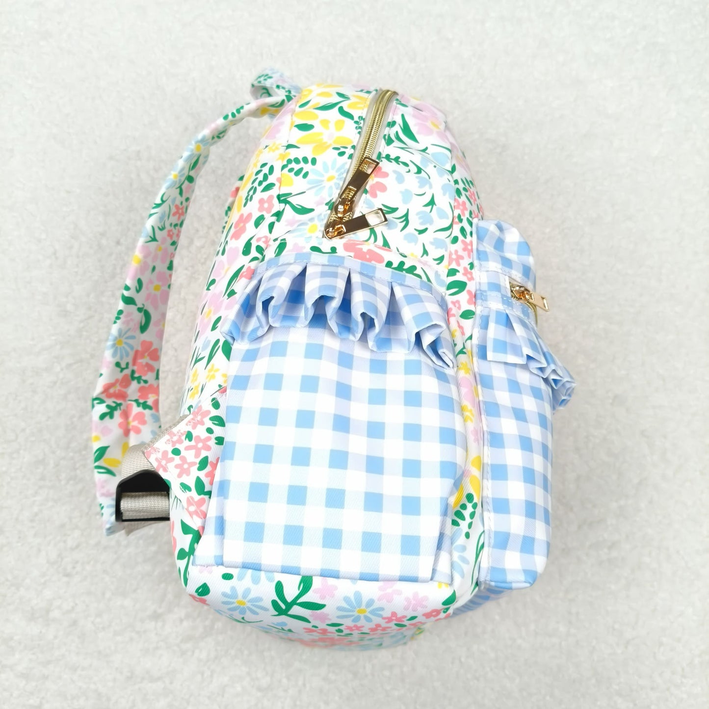 RTS no moq BA0097 Flower pink lace light blue plaid backpack