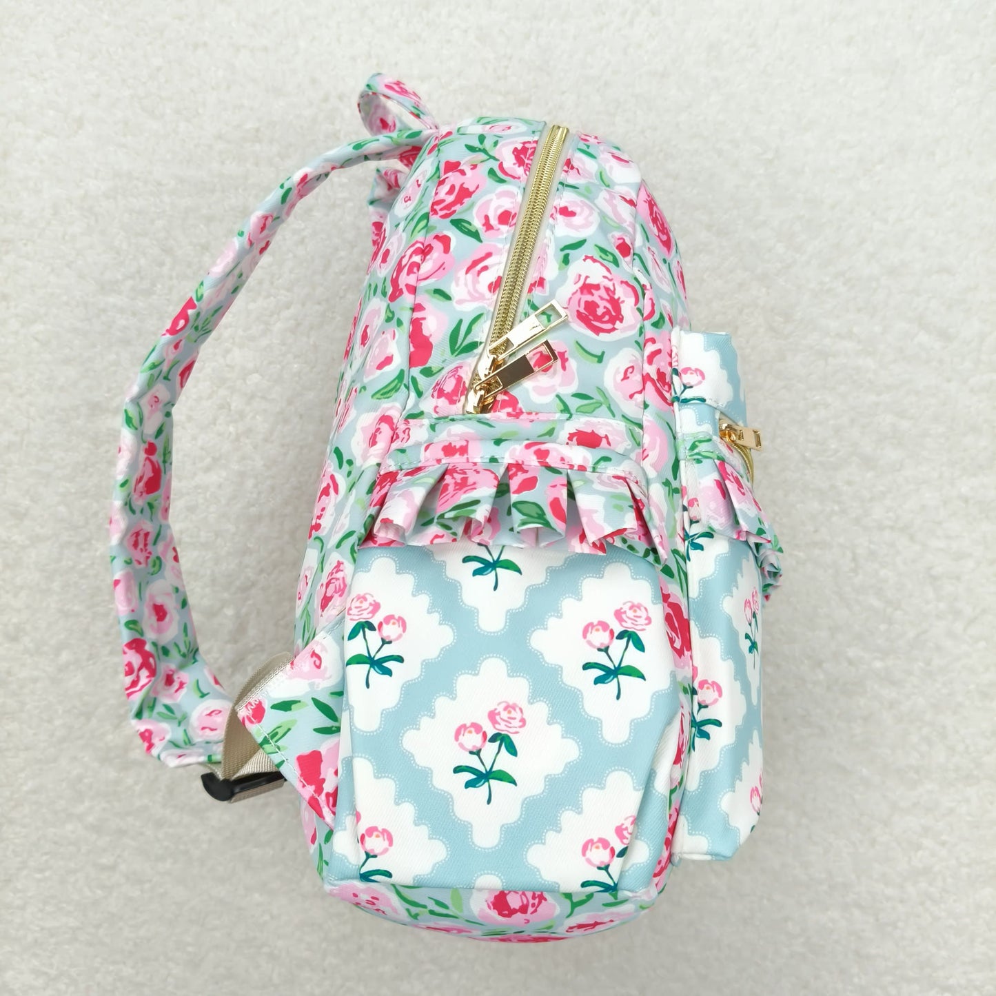 RTS no moq BA0100 Pink flower light blue backpack