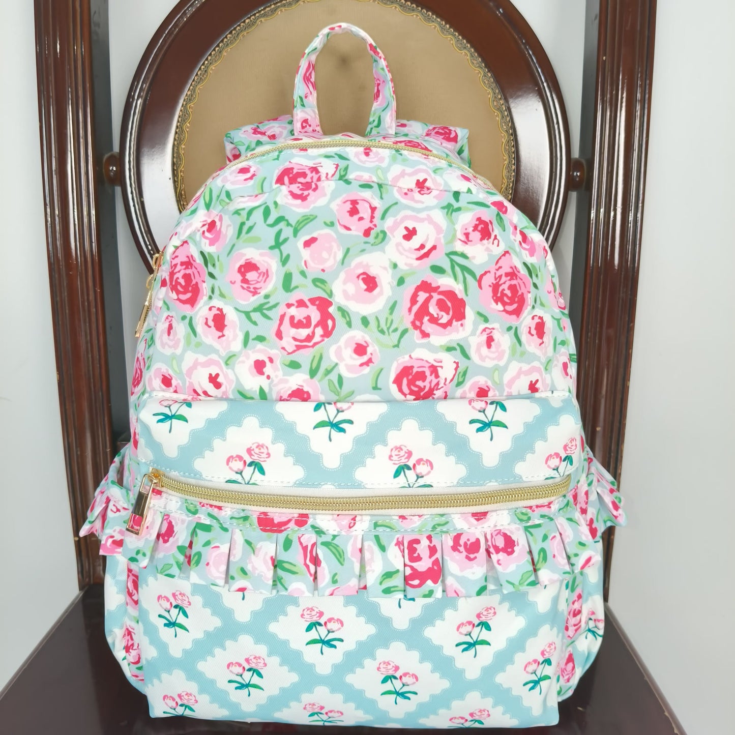 RTS no moq BA0100 Pink flower light blue backpack