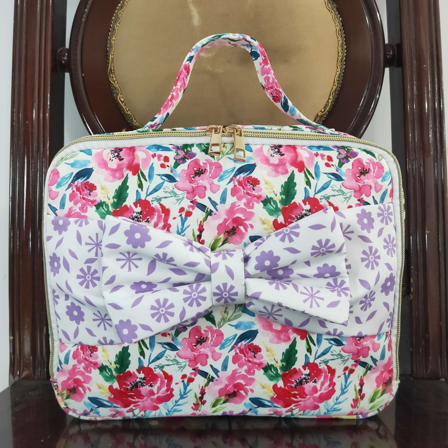 rts no moq BA0102 Flower Purple Floral Bow Knot Meal Bag Lunch Box Bag