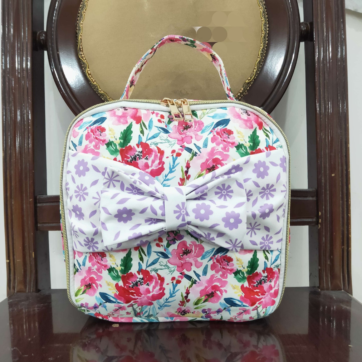 rts no moq BA0102 Flower Purple Floral Bow Knot Meal Bag Lunch Box Bag