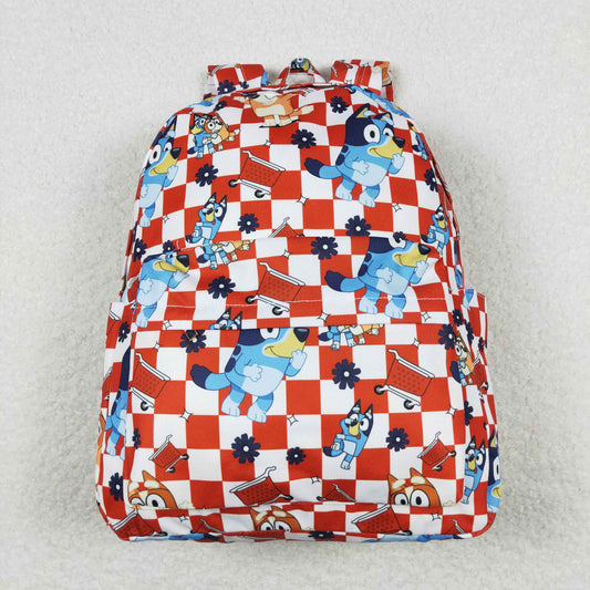 BA0179 bluey red and white plaid backpack