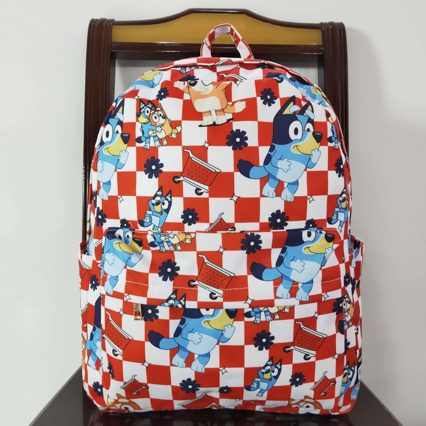 BA0179 bluey red and white plaid backpack