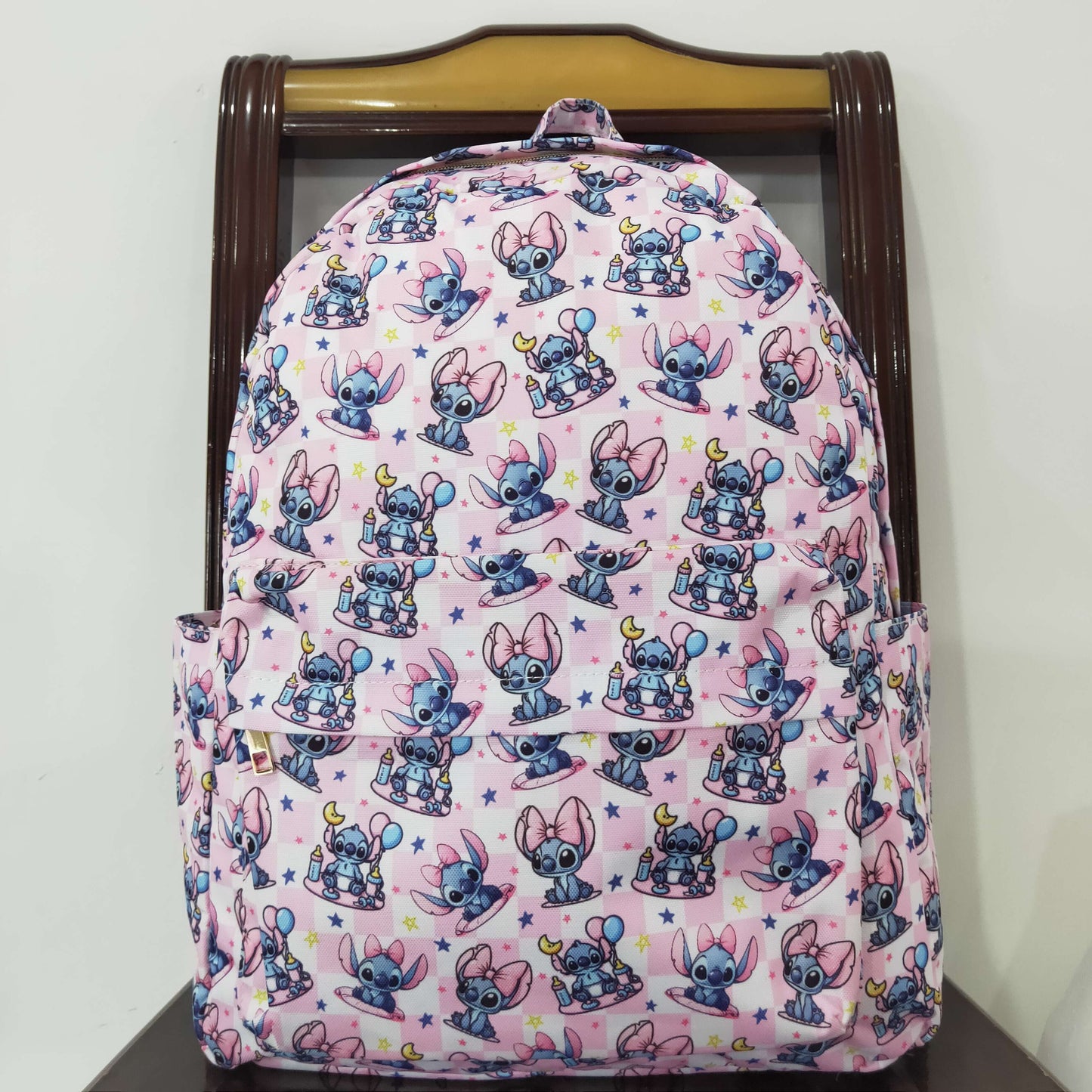 rts no moq BA0182 Stitch star pink and white plaid backpack