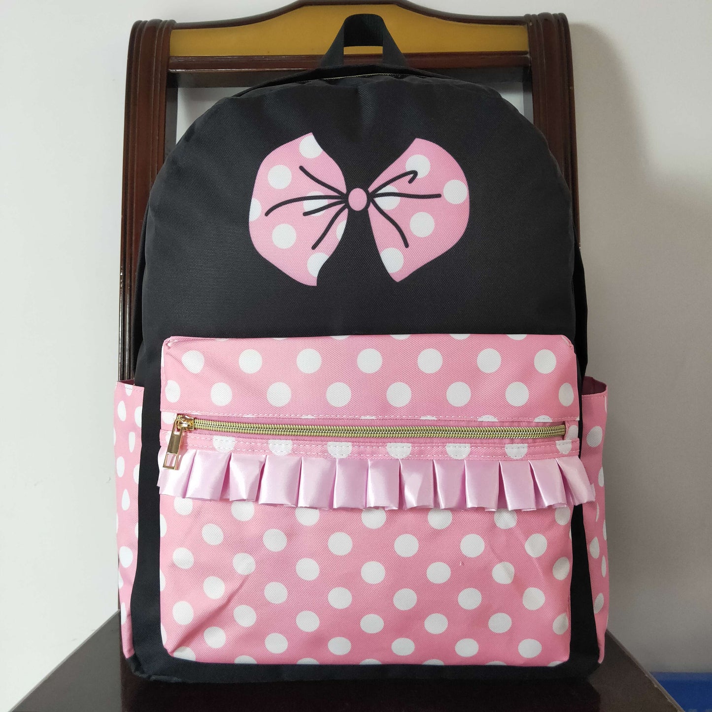 RTS no moq BA0183 Mickey and Minnie polka dot pink and black backpack