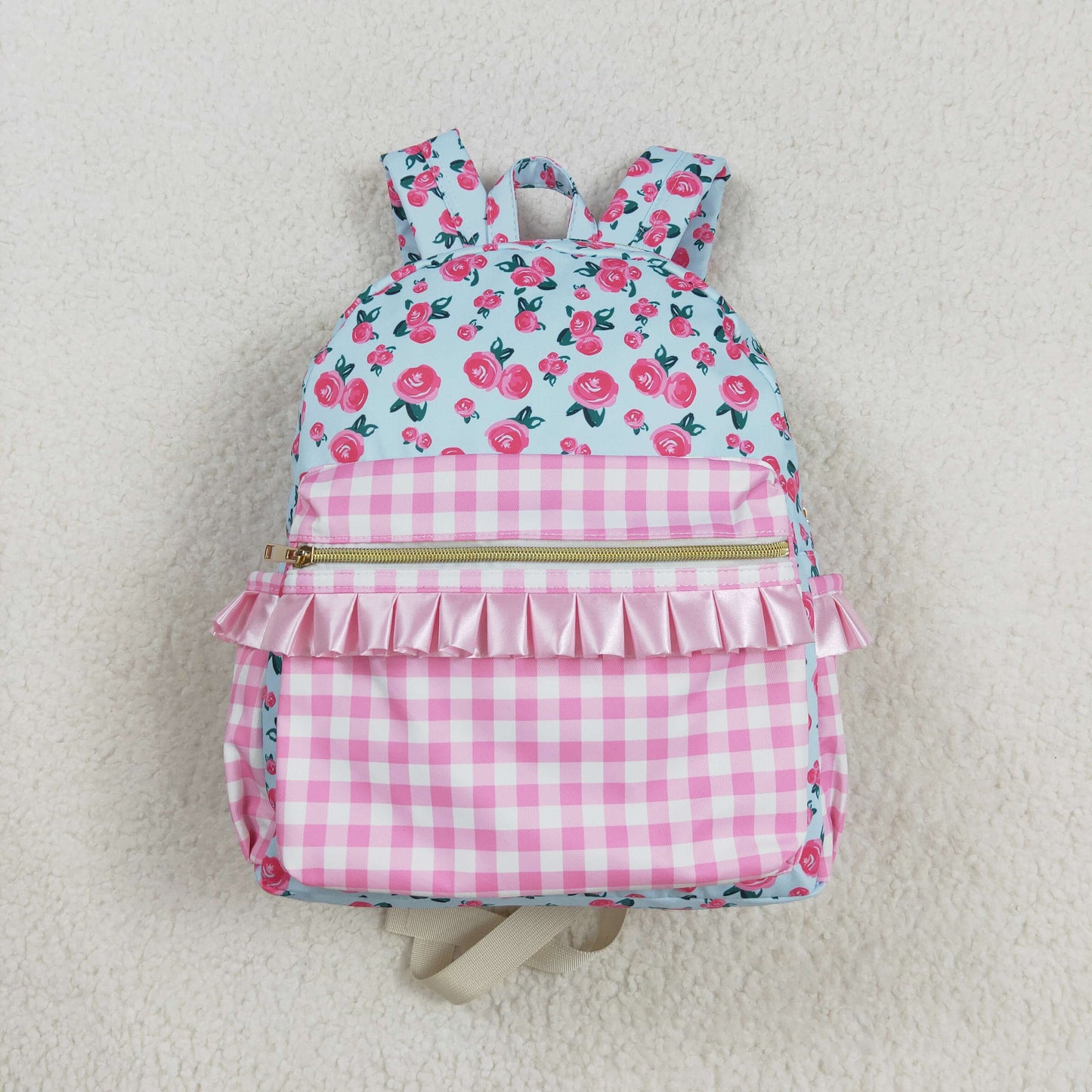 rts no moq BA0217 Floral pink plaid blue backpack