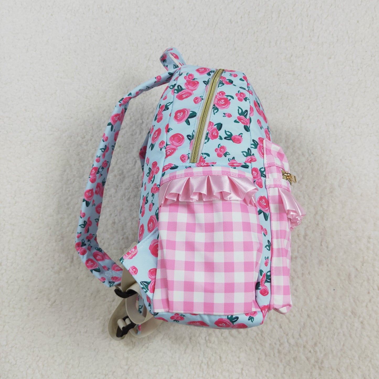 rts no moq BA0217 Floral pink plaid blue backpack