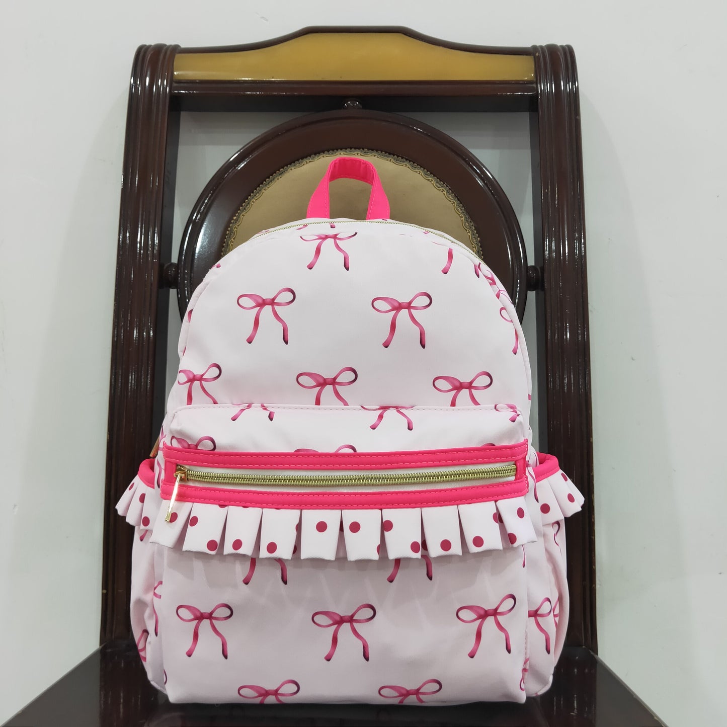 rts no moq BA0233 Bow pattern pink backpack-10*13.9*4 inches