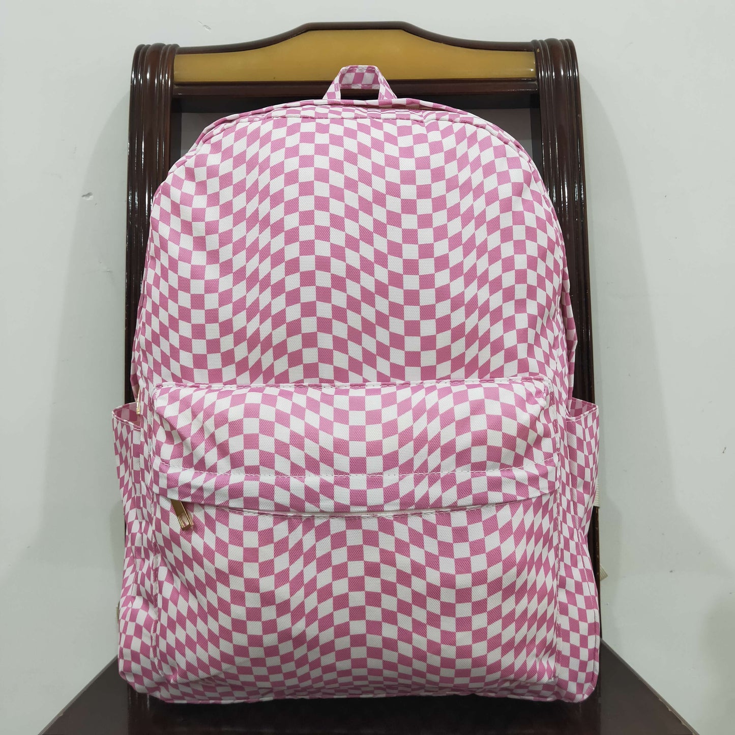 rts no moq BA0245 pink and white irregular plaid large backpack