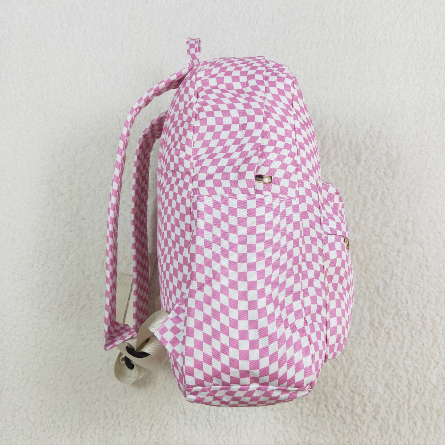 rts no moq BA0245 pink and white irregular plaid large backpack