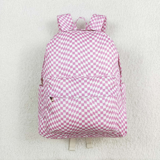 rts no moq BA0245 pink and white irregular plaid large backpack