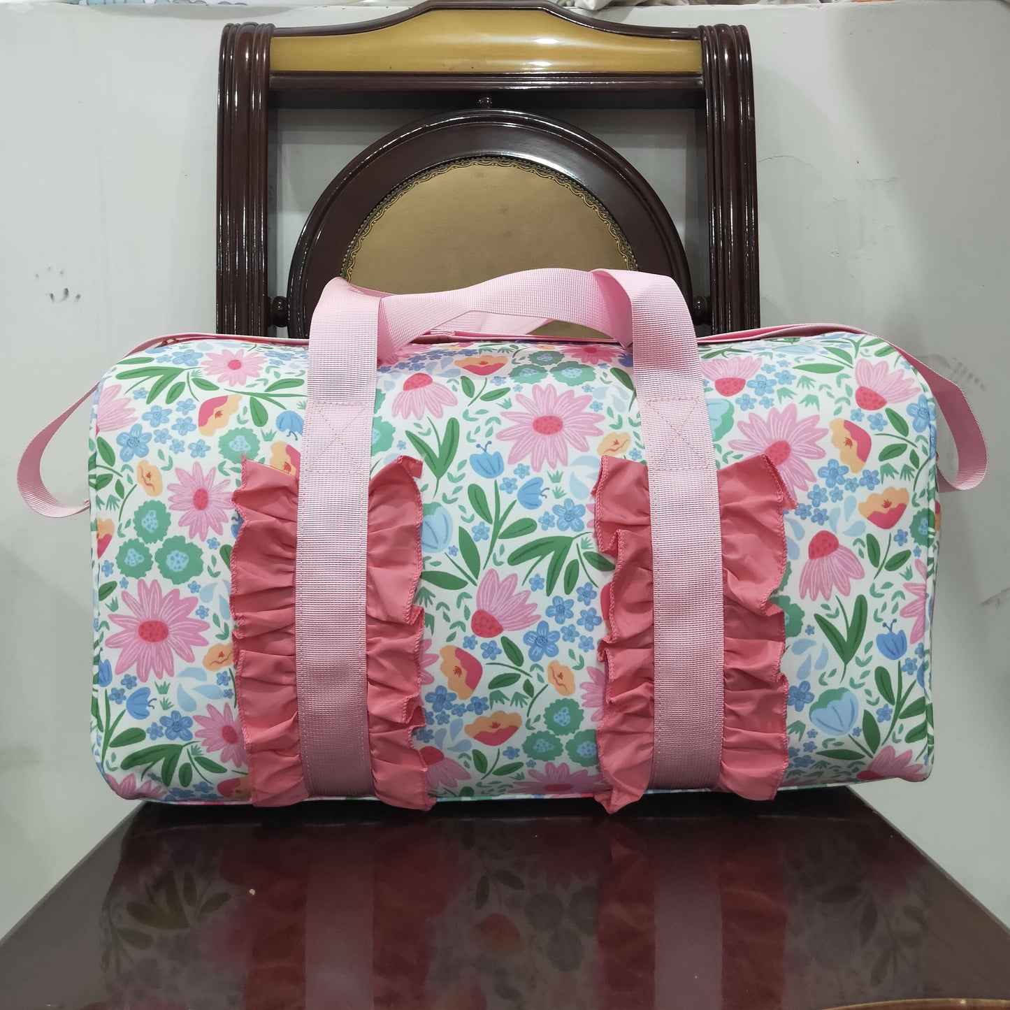 RTS NO MOQ（In Stock) BA0290 Flower leaves pink lace gym bag