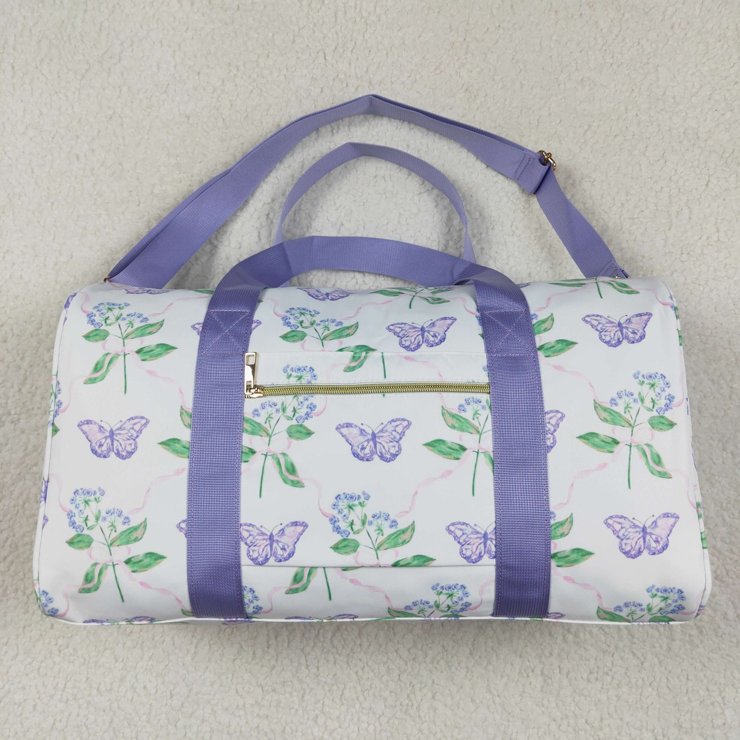 RTS NO MOQ BA0293 Gym bag with flowers, leaves and butterflies and purple lace