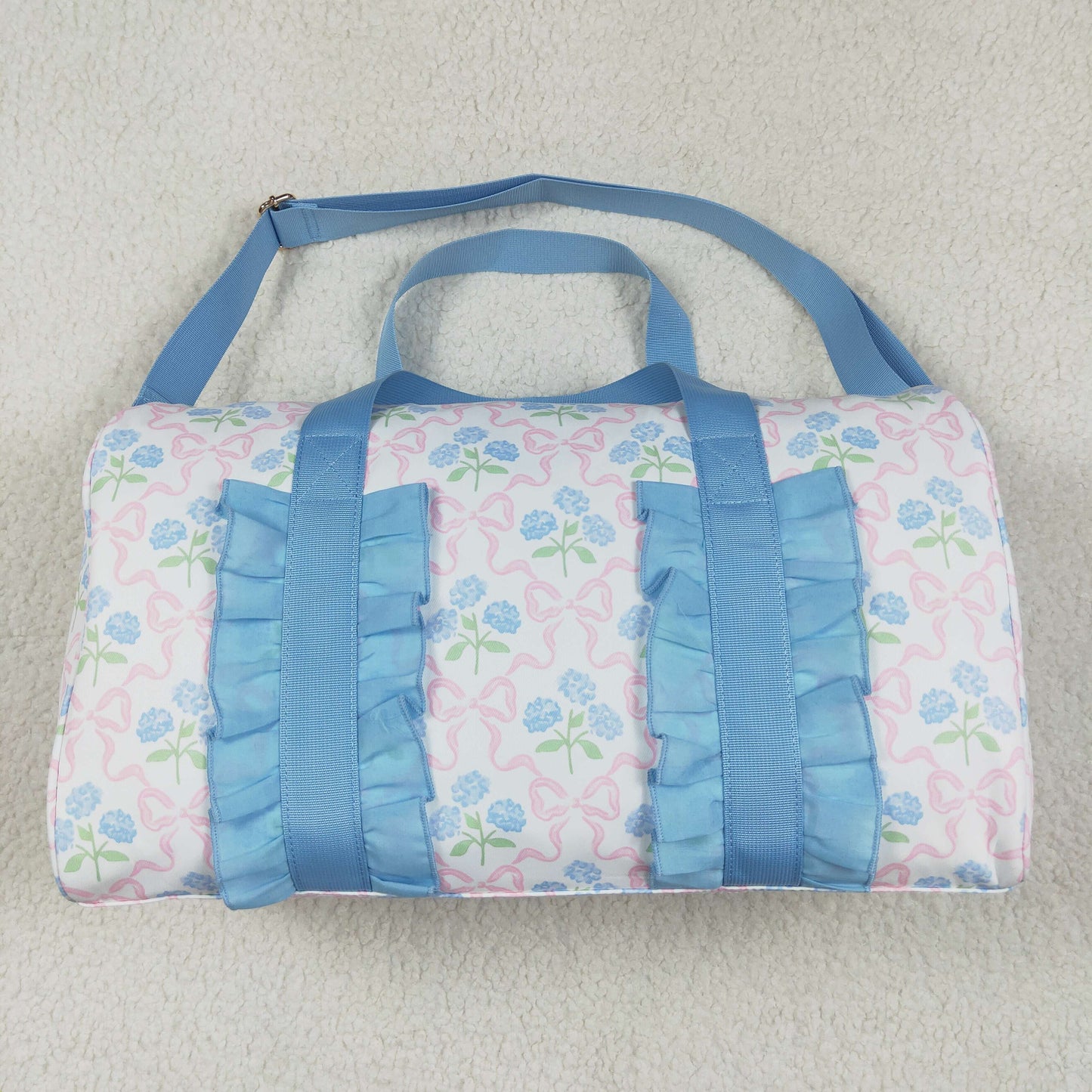 RTS NO MOQ BA0294 Gym bag with hydrangea pink bow pattern and blue lace plaid