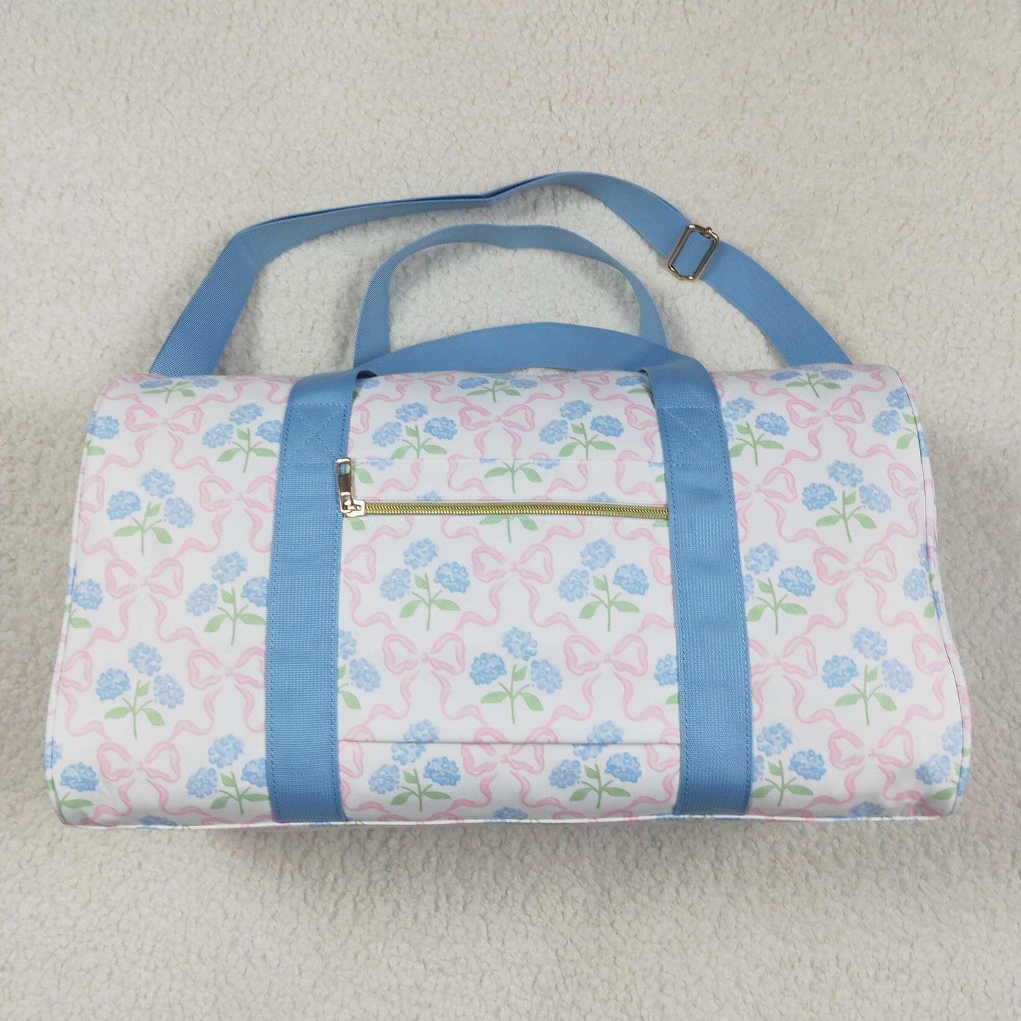 RTS NO MOQ BA0294 Gym bag with hydrangea pink bow pattern and blue lace plaid