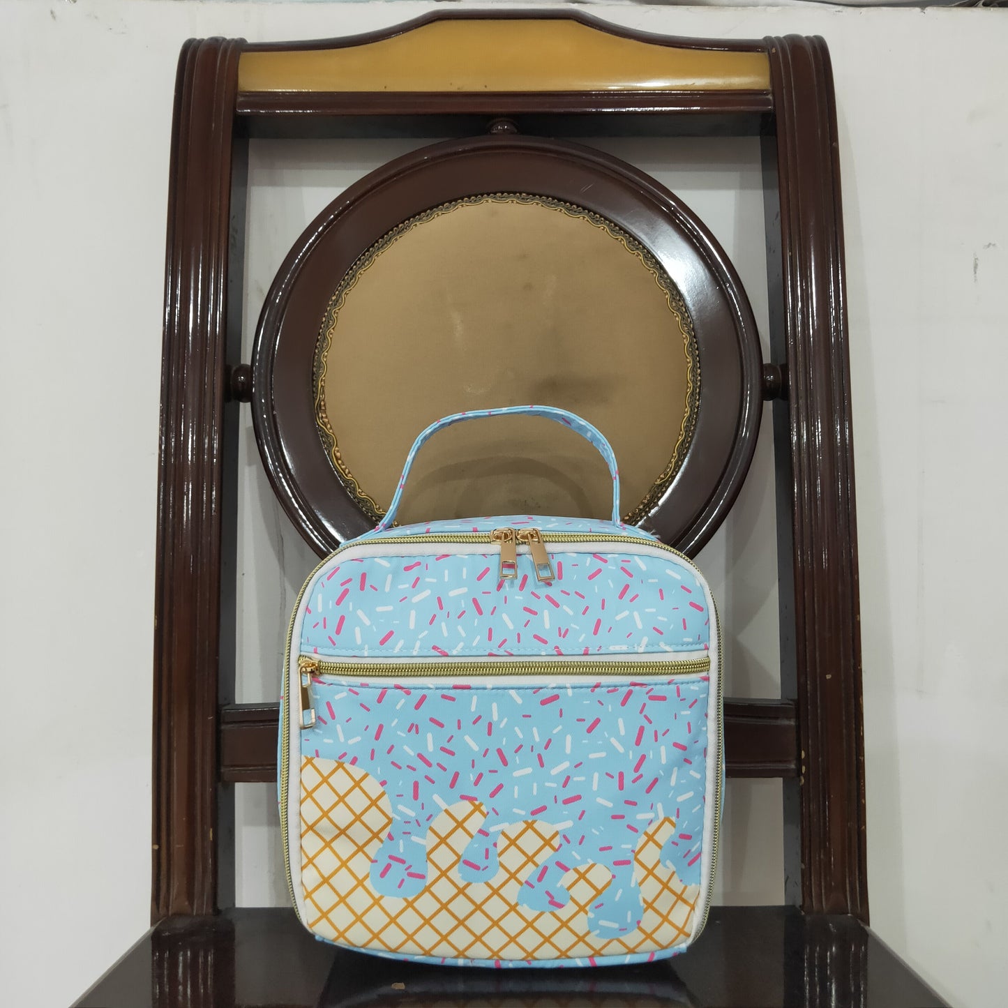 RTS NO MOQ BA0296 Team fireworks plaid blue lunch bag lunch box bag