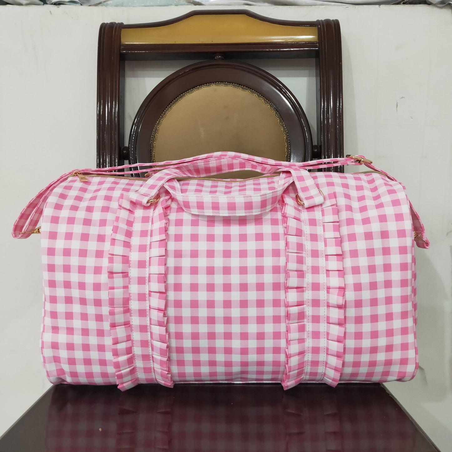 RTS NO MOQ BA0302 Pink and white plaid lace gym bag