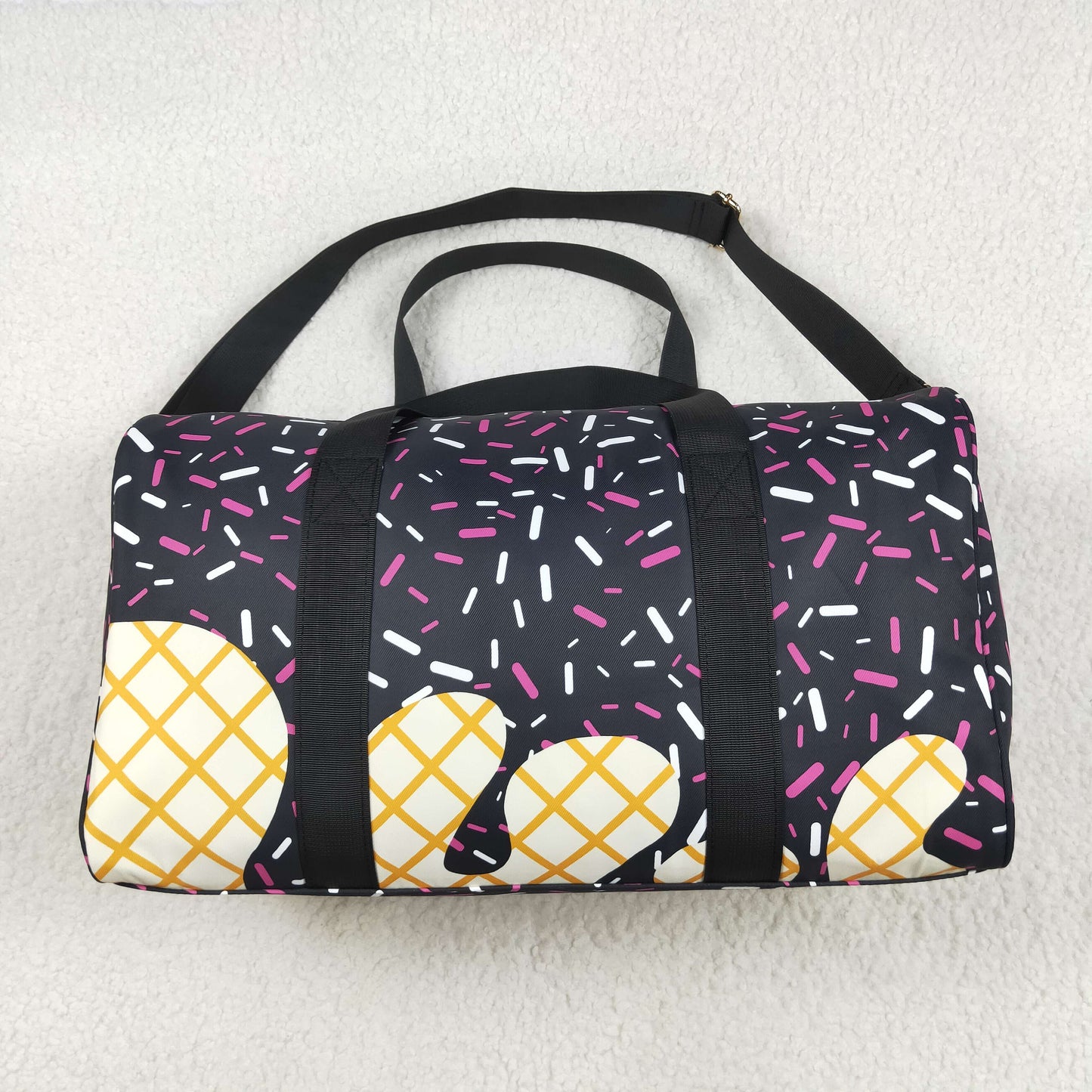 RTS NO MOQ BA0303 Waffle Ice Cream Black Gym Bag