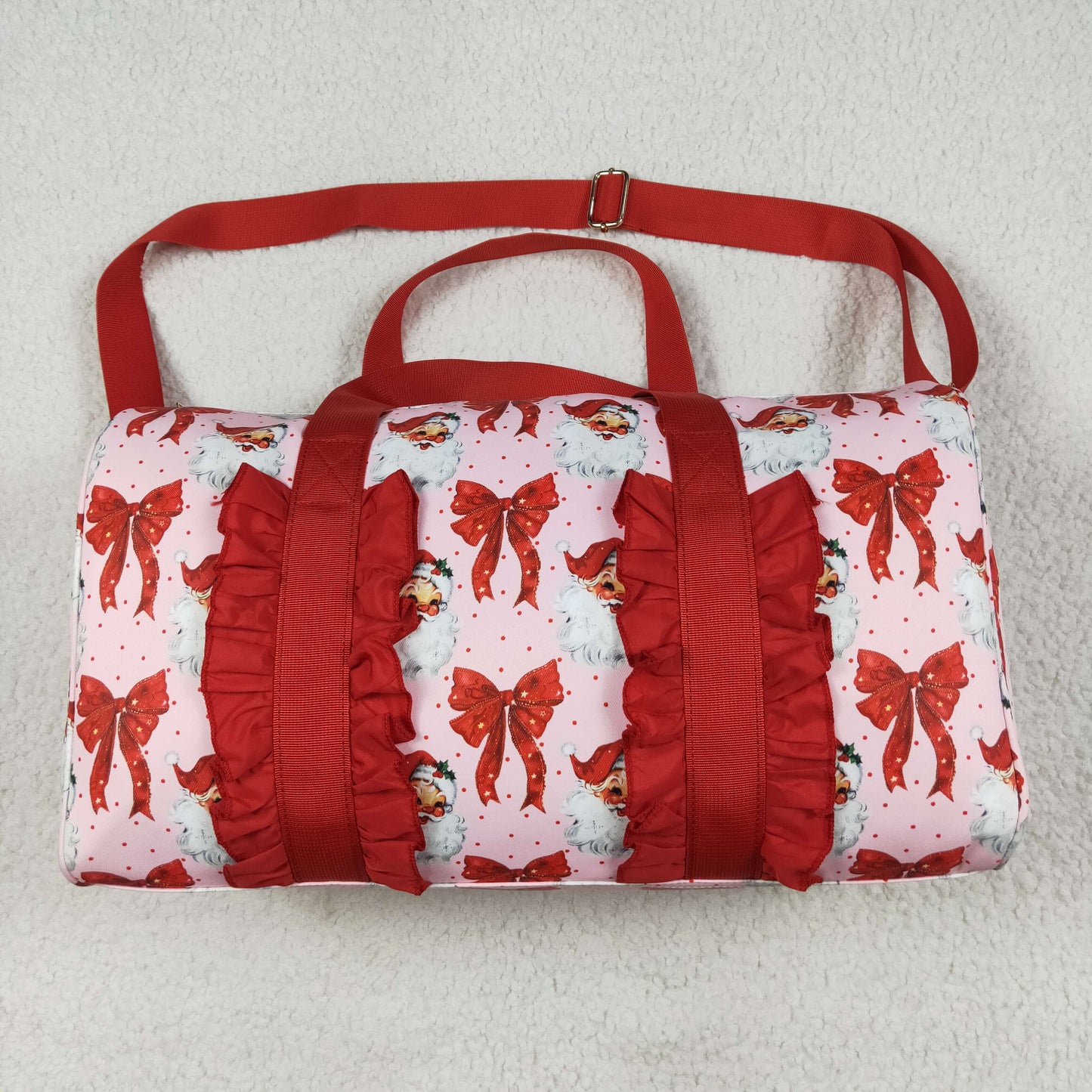 RTS NO MOQ（In Stock ) BA0306 Santa Claus red bow pattern lace gym bag