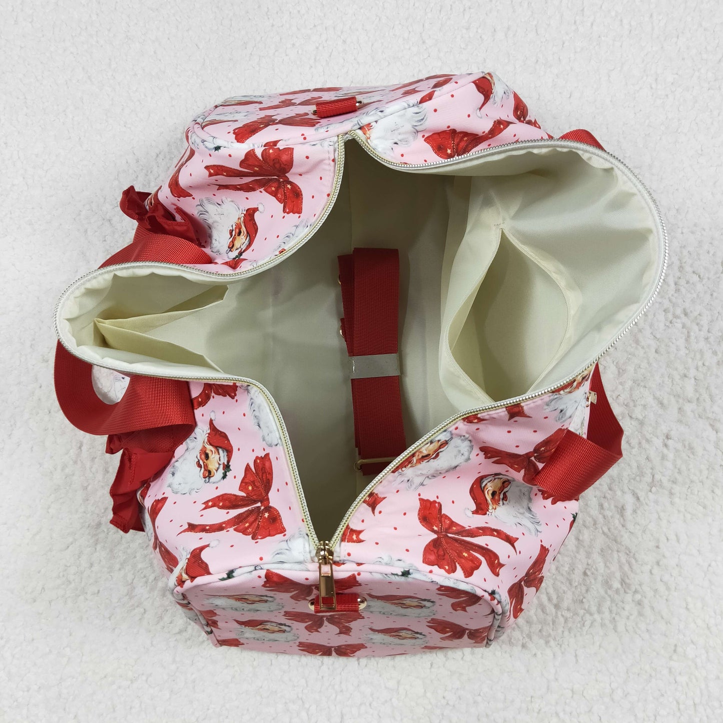 RTS NO MOQ（In Stock ) BA0306 Santa Claus red bow pattern lace gym bag