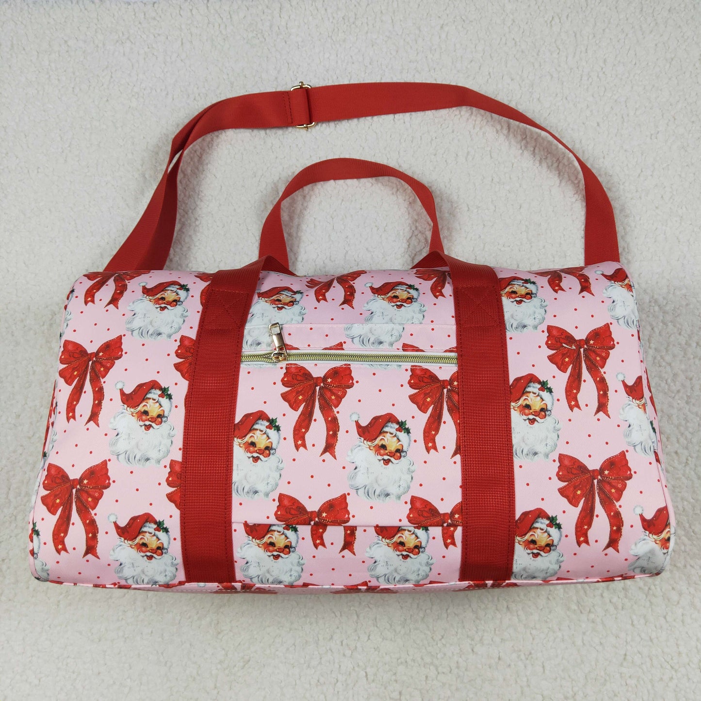 RTS NO MOQ（In Stock ) BA0306 Santa Claus red bow pattern lace gym bag