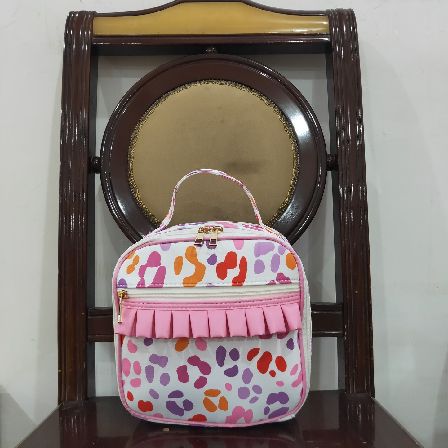 RTS NO MOQ（In Stock ) BA0309 Pink and purple leopard print lace lunch bag
