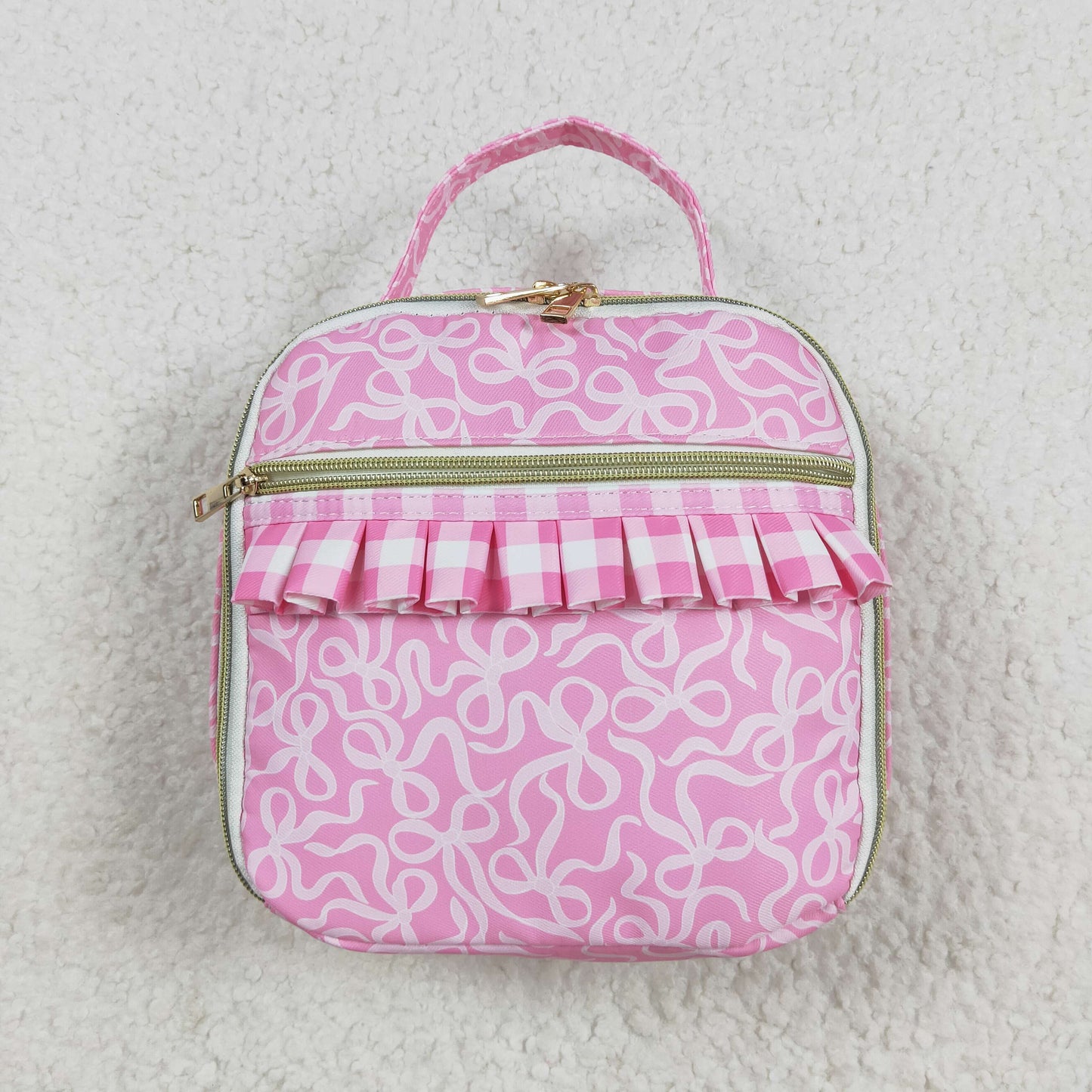 RTS NO MOQ（In Stock ) BA0310 Pink lunch bag with a plaid lace bow pattern