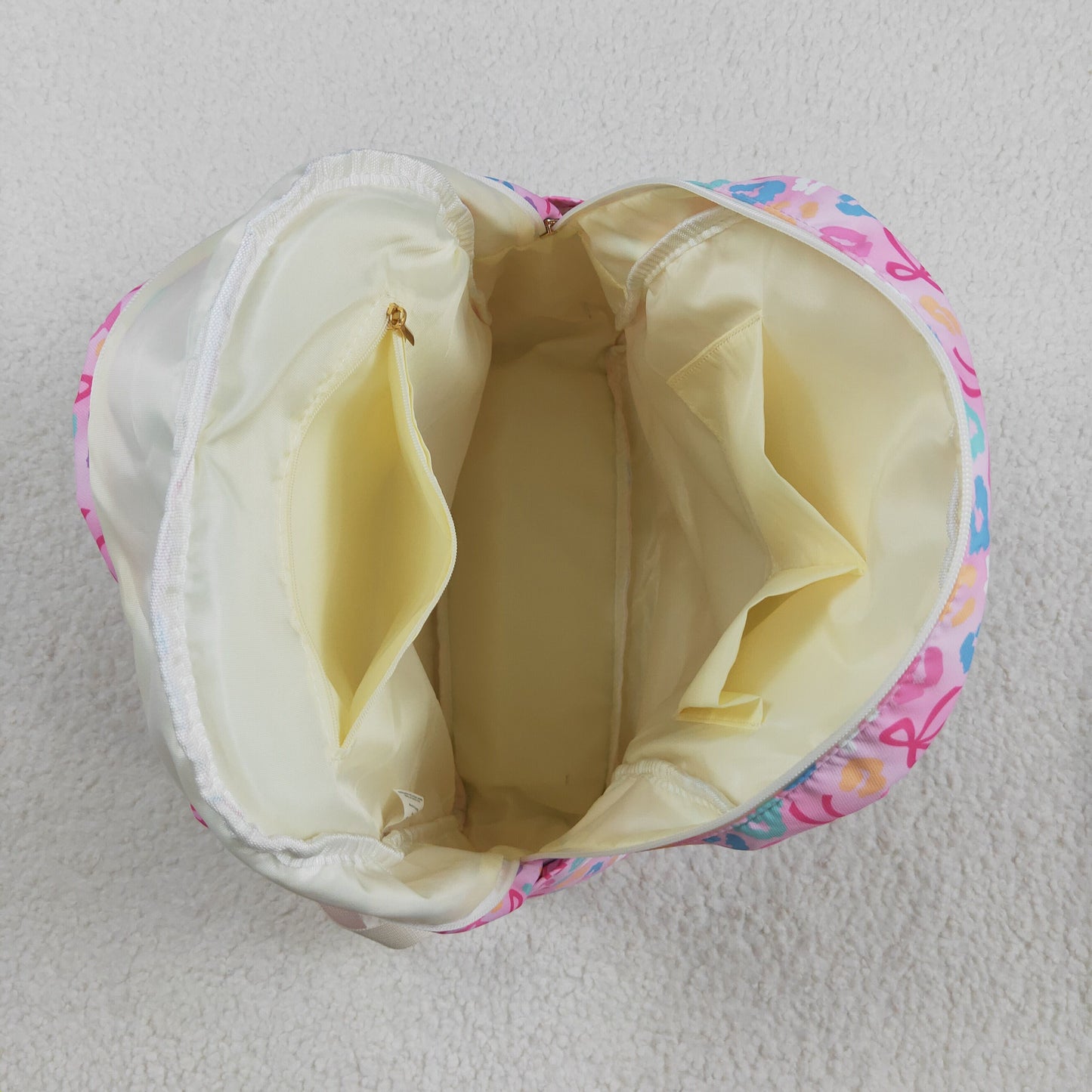 RTS NO MOQ（In Stock) BA0319 Pink backpack with a colorful leopard print bow pattern