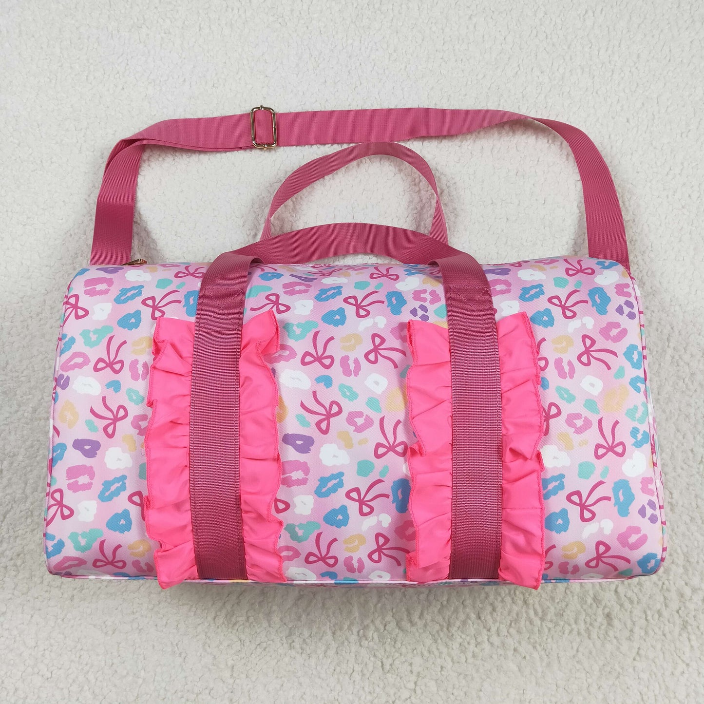 RTS NO MOQ（In Stock ) BA0320 Colorful leopard print bow pattern and pink lace gym bag