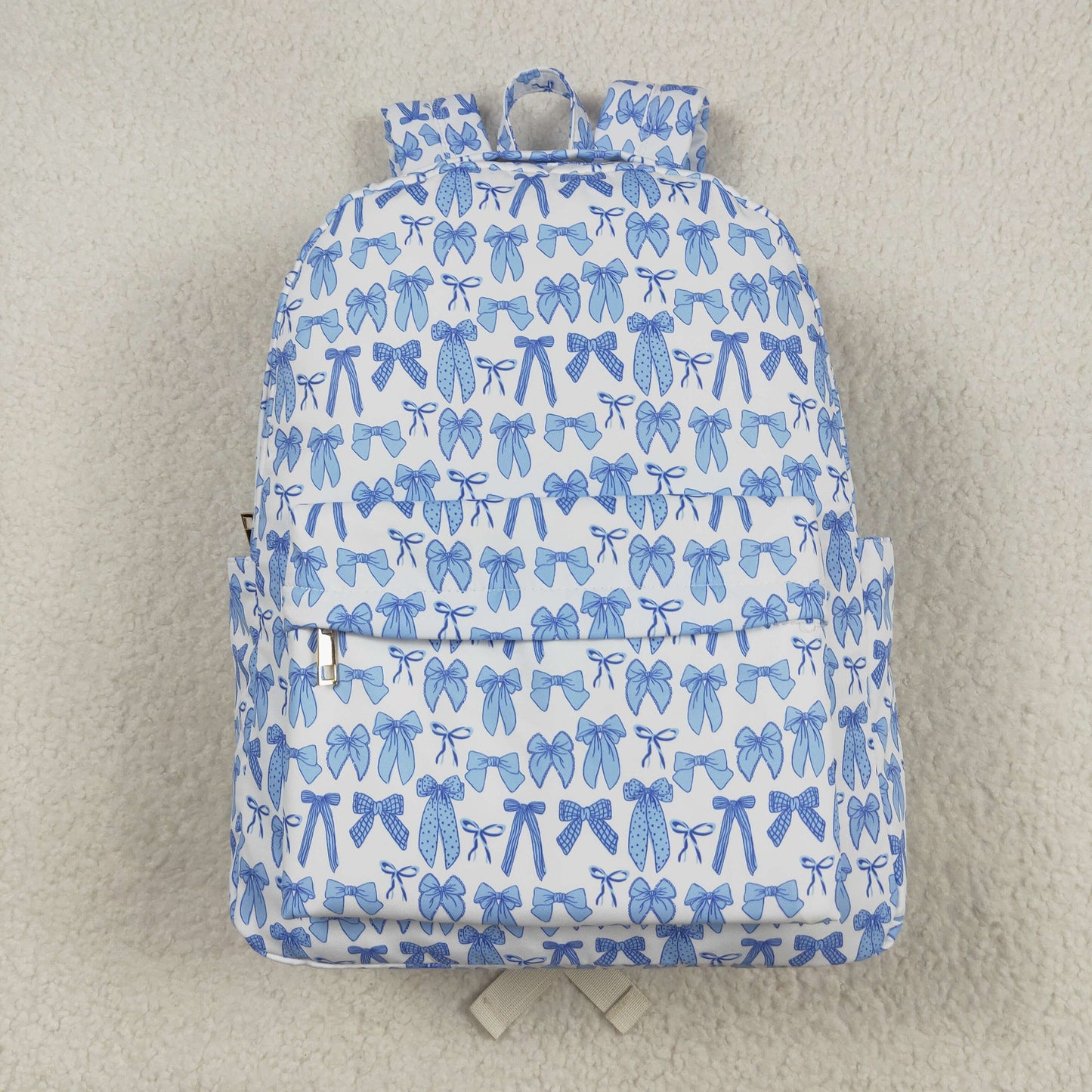 RTS NO MOQ（In Stock) BA0322 White backpack with blue bow pattern