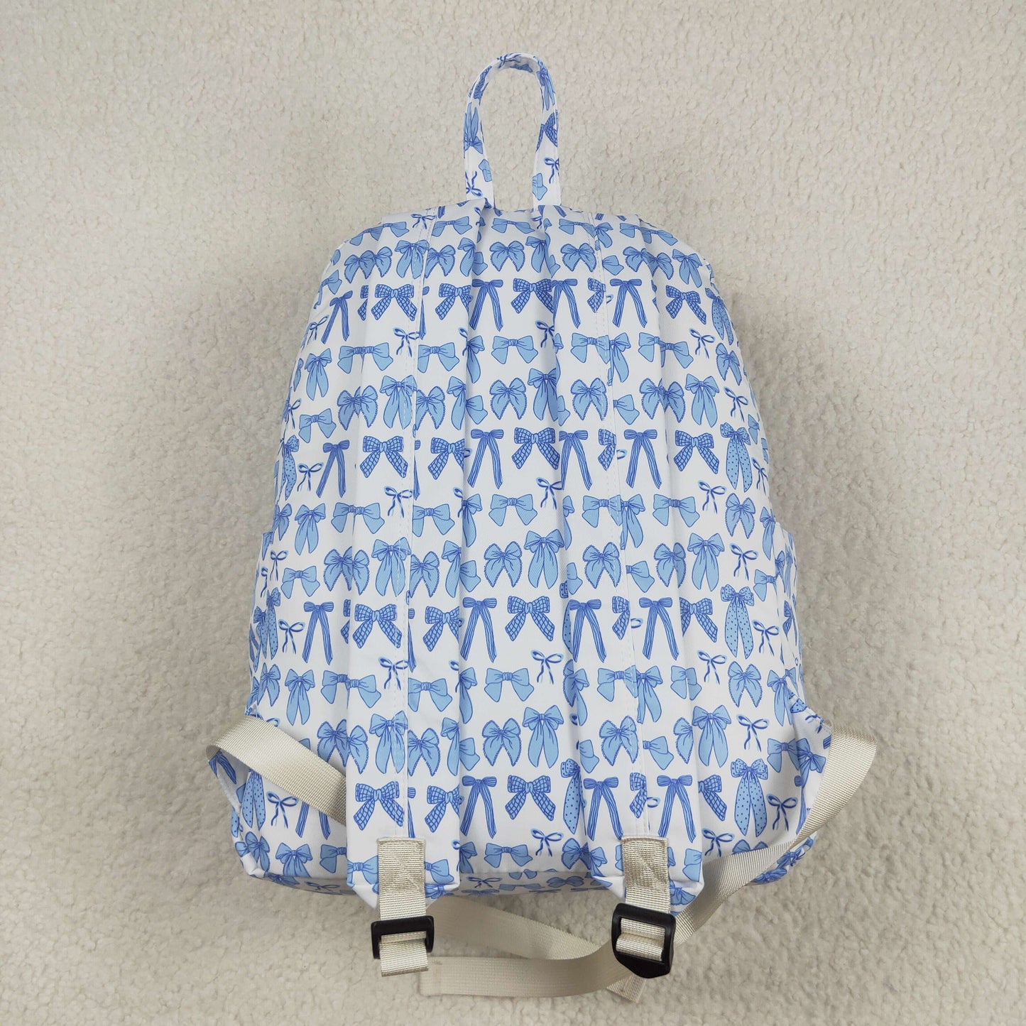 RTS NO MOQ（In Stock) BA0322 White backpack with blue bow pattern