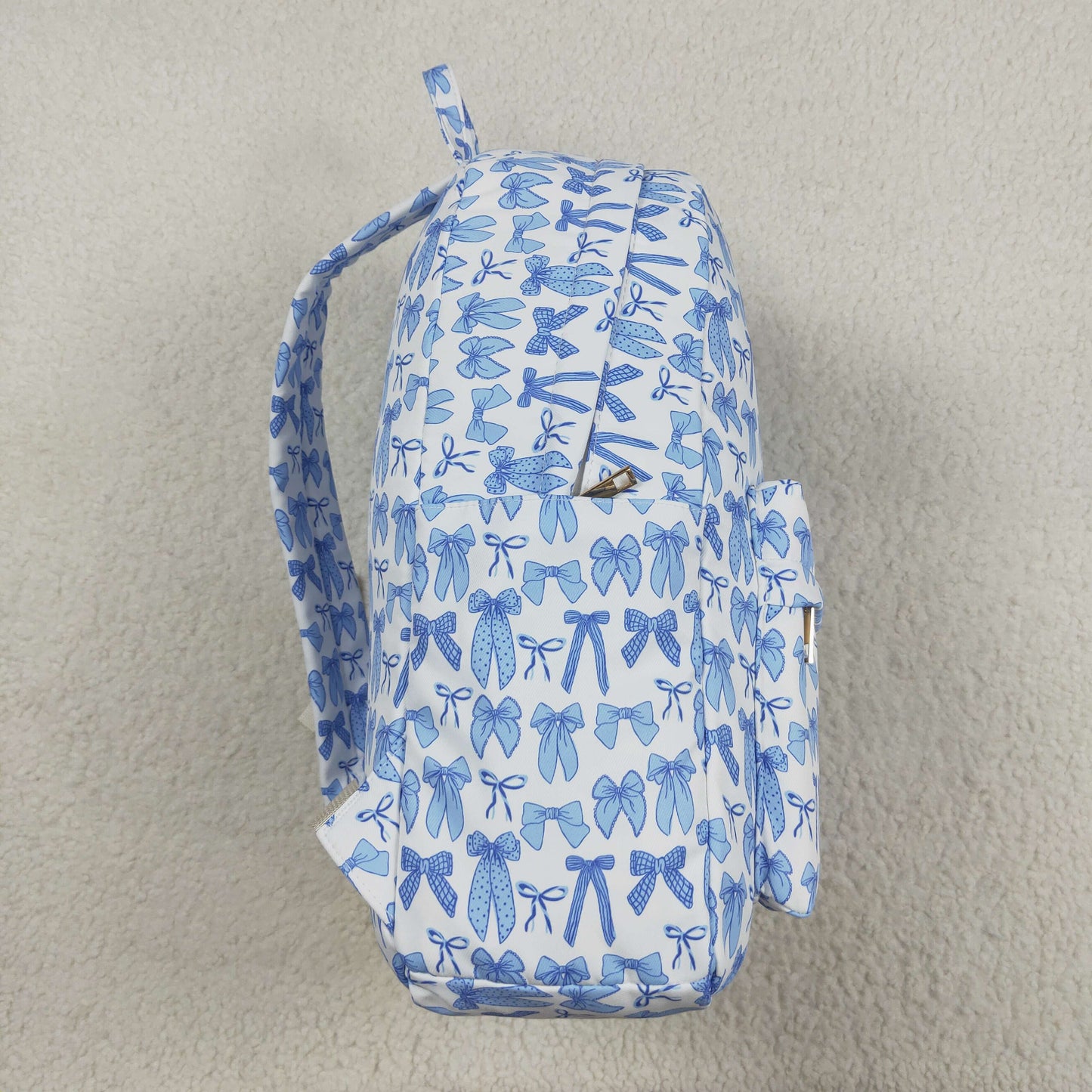 RTS NO MOQ（In Stock) BA0322 White backpack with blue bow pattern