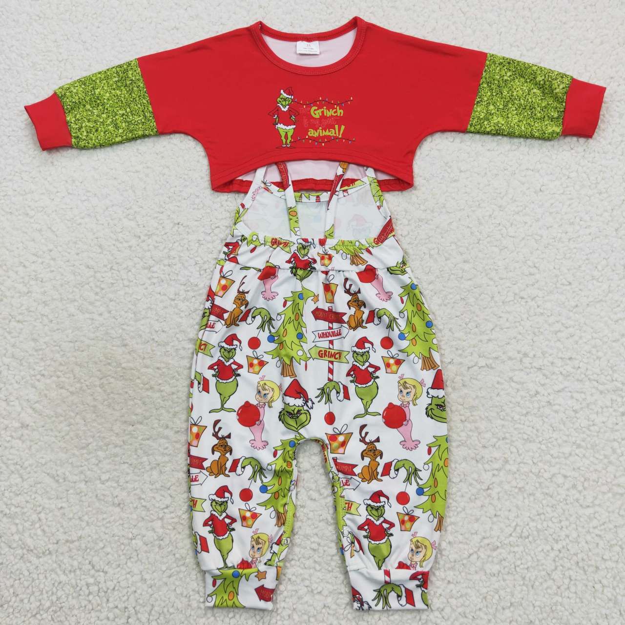 GLP0687 grinch red green long sleeve white trousers suit