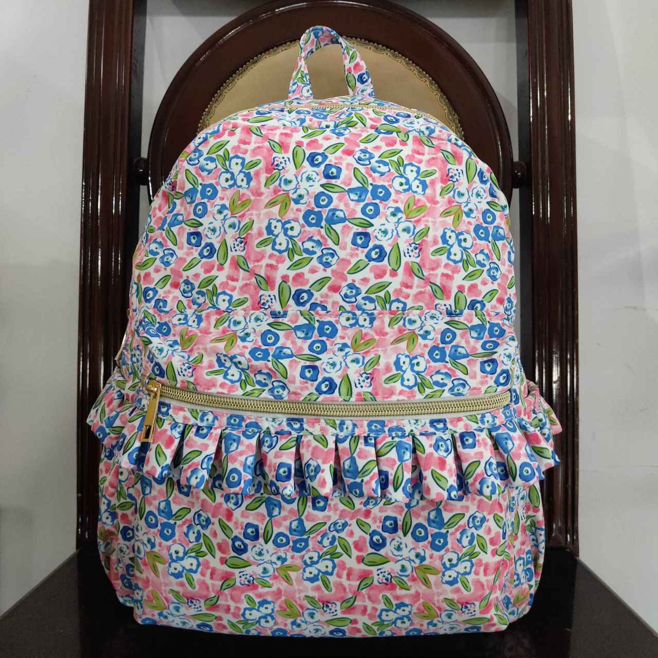 BA0098 Blue floral pink backpack