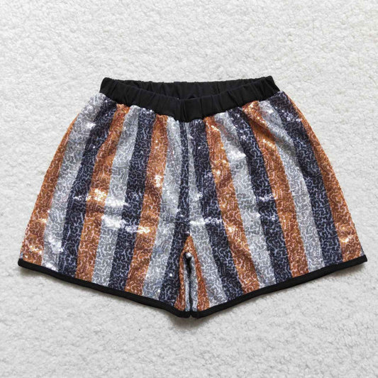 SS0120 Adult Black & White Gold Stripe Sequin Shorts