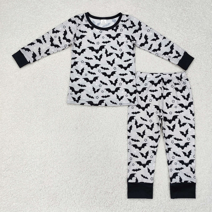 RTS NO MOQ Halloween Grey Bats Bamboo  Sibling Brother Bamboo Pajamas Clothes  50%cotton +45%bamboo +5%spandex