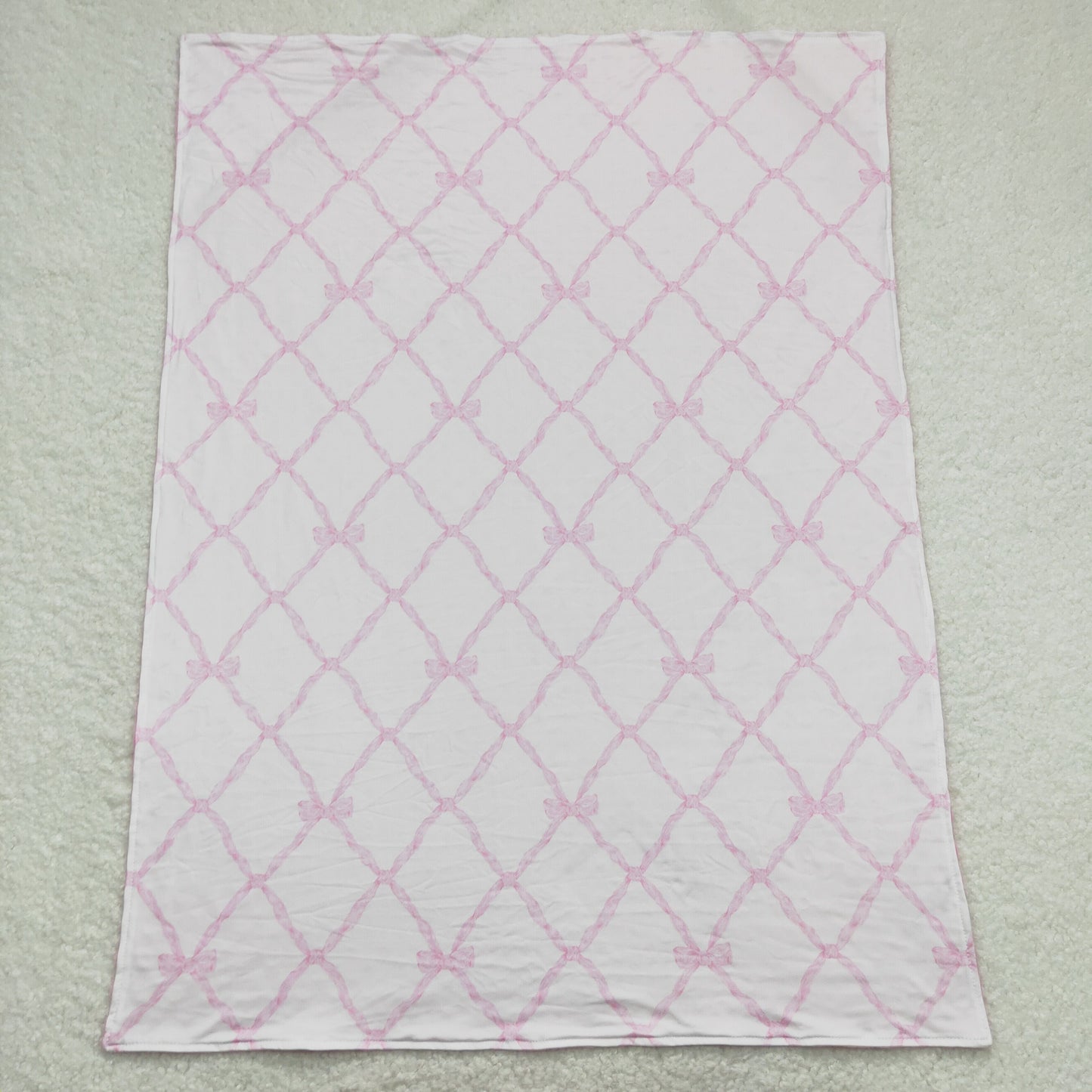 rts no moq BL0132 Bow pattern pink and white baby blanket