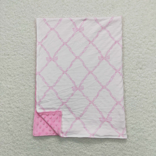 rts no moq BL0132 Bow pattern pink and white baby blanket