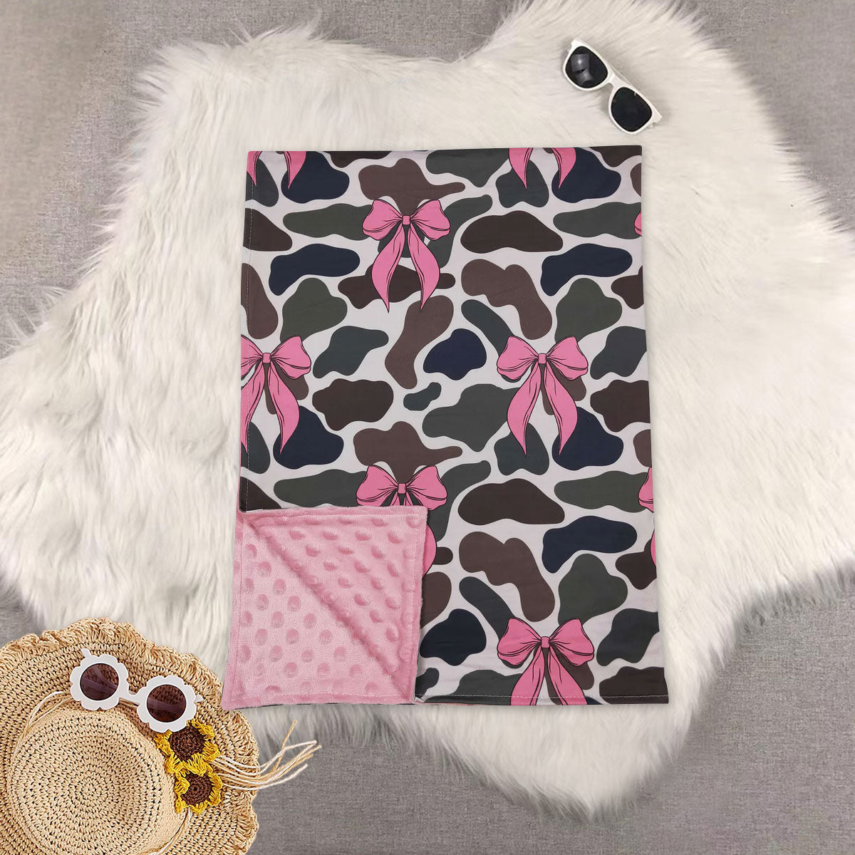 RTS NO MOQ Sibling baby kids newborn Summer duck bow camouflage baby blankets