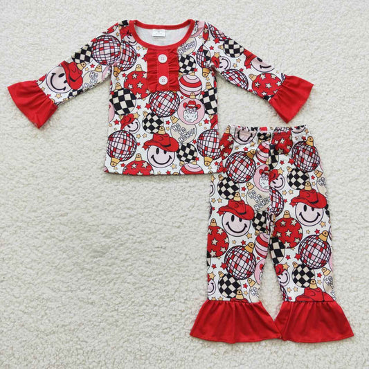 GLP0459 Santa Smiley Ball Red Lace Long Sleeve Trousers Set