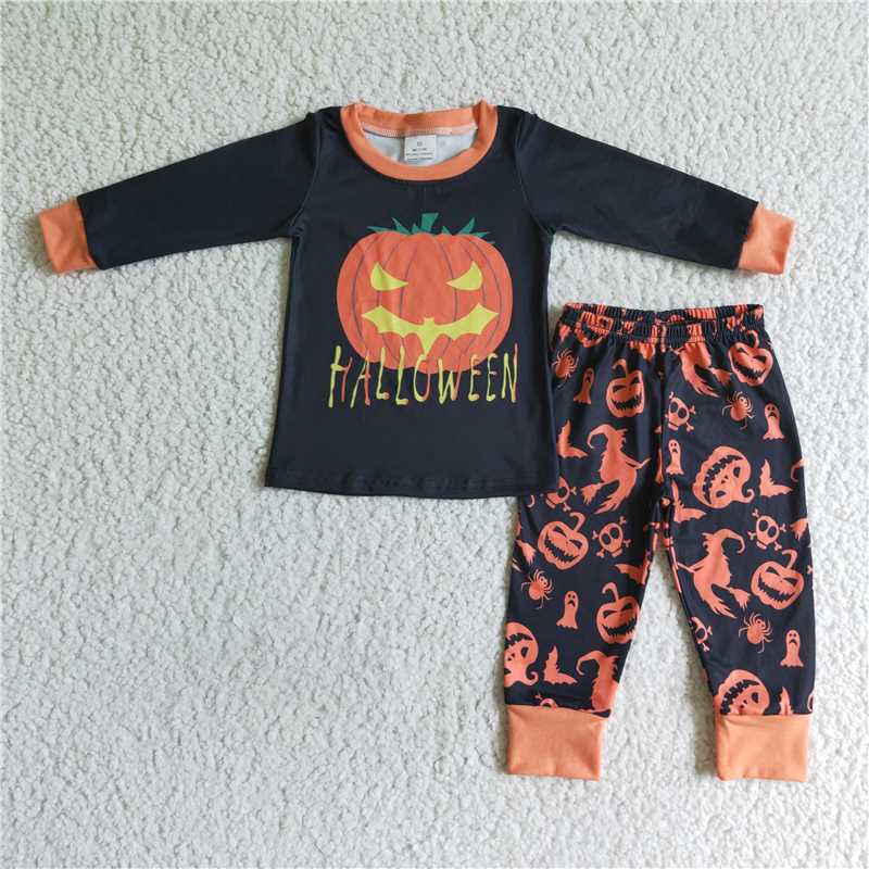 rts no moq BLP0014 Boys WEEN Pumpkin Black Long Sleeve Pants Suit