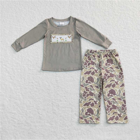 RTS NO MOQ（In Stock) BLP0368 baby boy clothes Embroidered Camouflage Long Sleeve Pants Set