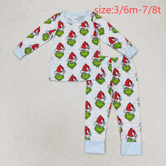 bamboo rts no moq BLP0475 grinch modal blue striped long-sleeved trousers pajama set