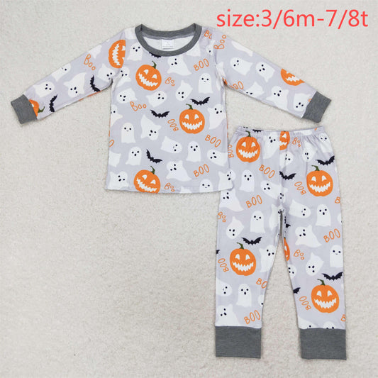 rts no moq BLP0476 boo bat ghost pumpkin lantern gray long-sleeved long pants pajama set